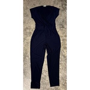 Rolla Coaster Jumpsuit Womens Large Navy Blue Casual Surplice Neck Short Sleeve